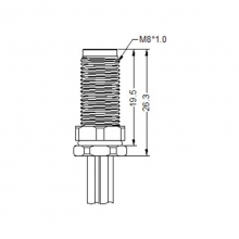 PCB Connector, Single Wires, A Code - M8 3pins A code male straight front panel mount connector, unshielded, single wires